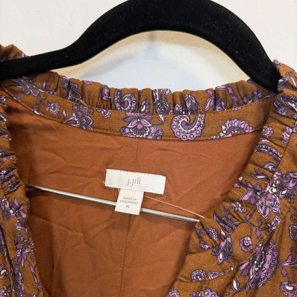 J. Jill XL Maxi Tiered Dress Ruffled Neckline In Dark Brown Graphic Paisley - Picture 5 of 10